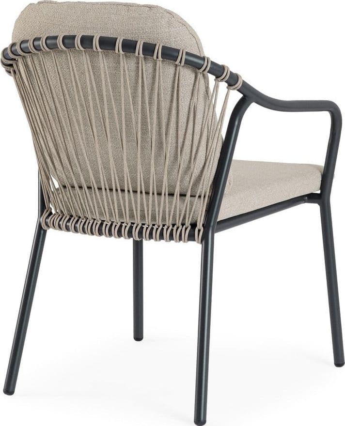 Sedia "Edvige" con braccioli e struttura in alluminio, con intreccio in corda, ideale per interno ed esterno in Sedie per tavolo da giardino Decor Space - Altamura, commercioVirtuoso.it