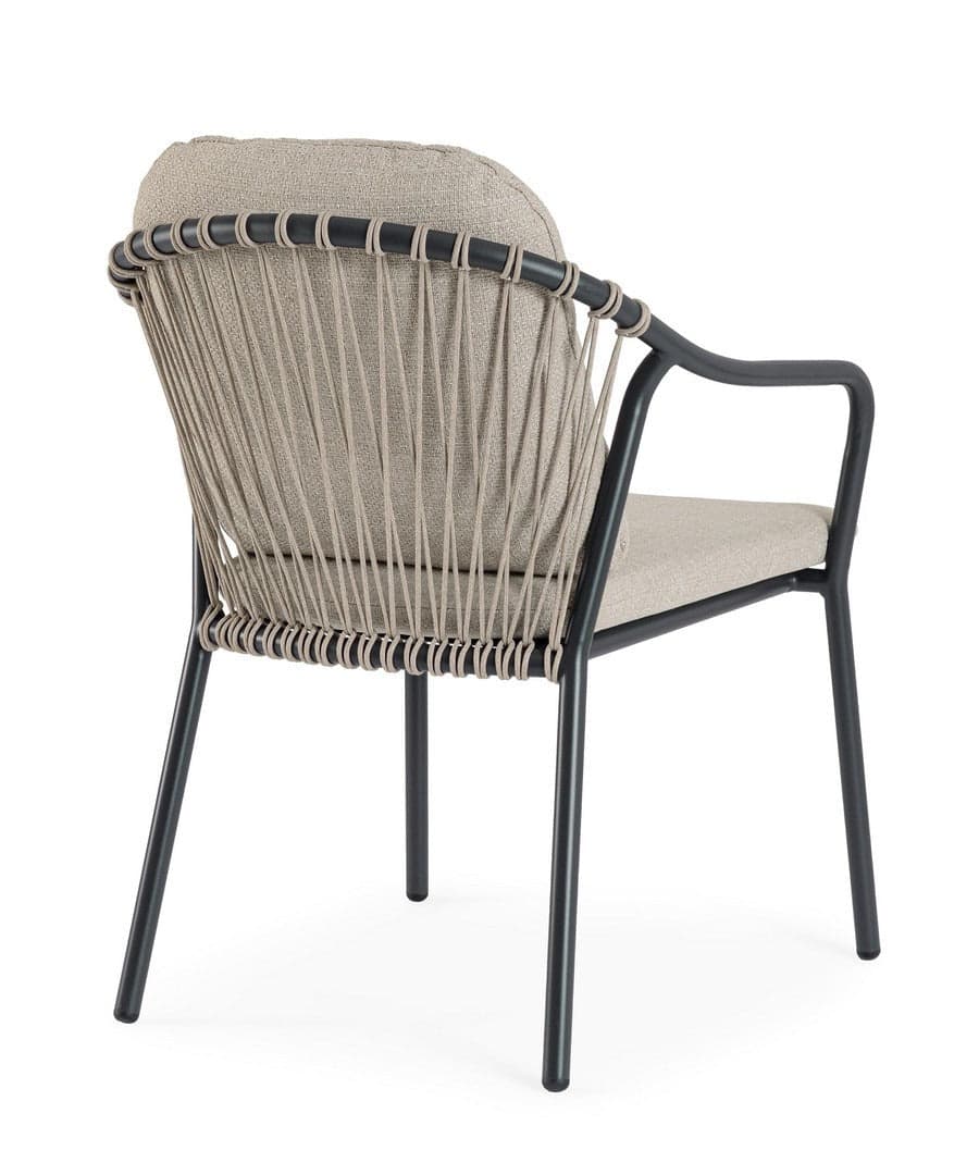 Sedia "Edvige" con braccioli e struttura in alluminio, con intreccio in corda, ideale per interno ed esterno in Sedie per tavolo da giardino Decor Space - Altamura, commercioVirtuoso.it