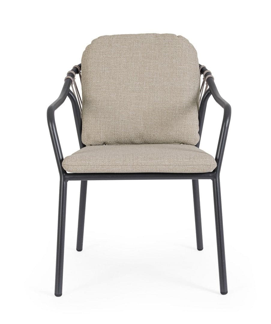 Sedia "Edvige" con braccioli e struttura in alluminio, con intreccio in corda, ideale per interno ed esterno in Sedie per tavolo da giardino Decor Space - Altamura, commercioVirtuoso.it