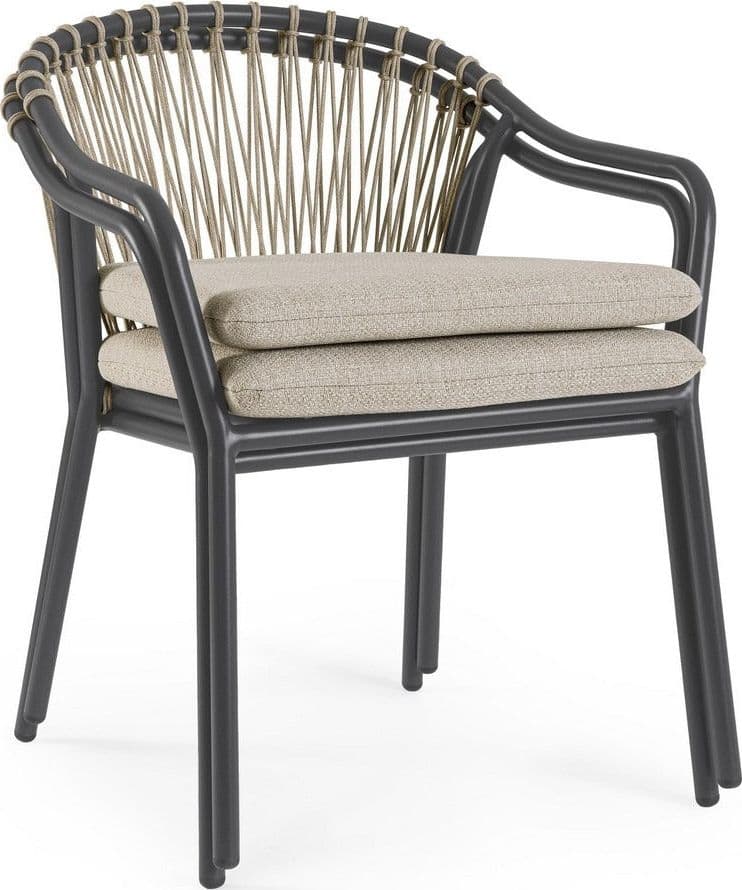 Sedia "Edvige" con braccioli e struttura in alluminio, con intreccio in corda, ideale per interno ed esterno in Sedie per tavolo da giardino Decor Space - Altamura, commercioVirtuoso.it