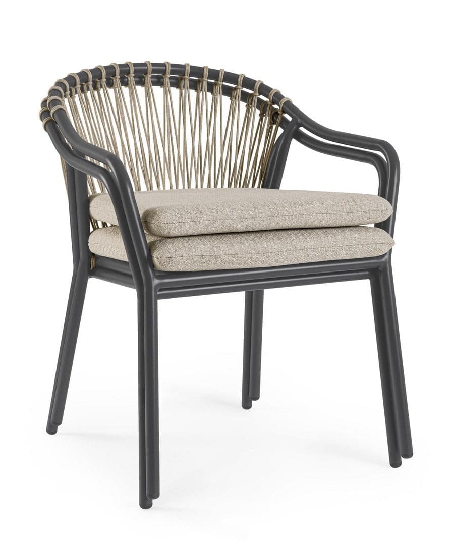 Sedia "Edvige" con braccioli e struttura in alluminio, con intreccio in corda, ideale per interno ed esterno in Sedie per tavolo da giardino Decor Space - Altamura, commercioVirtuoso.it