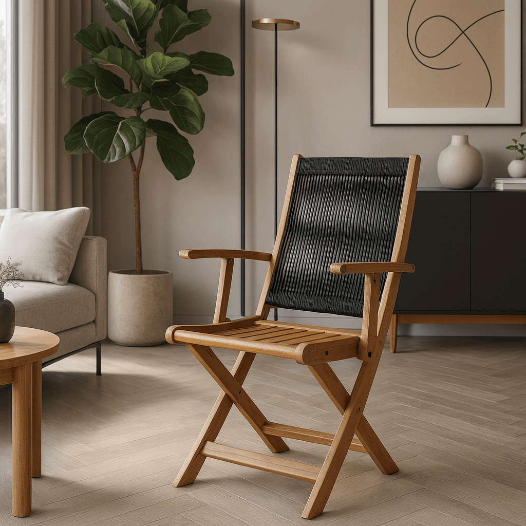 Sedia pieghevole "Danubio" struttura in legno di acacia, con intreccio in corda, ideale per interno ed esterno in Sedie per tavolo da giardino Decor Space - Altamura, commercioVirtuoso.it
