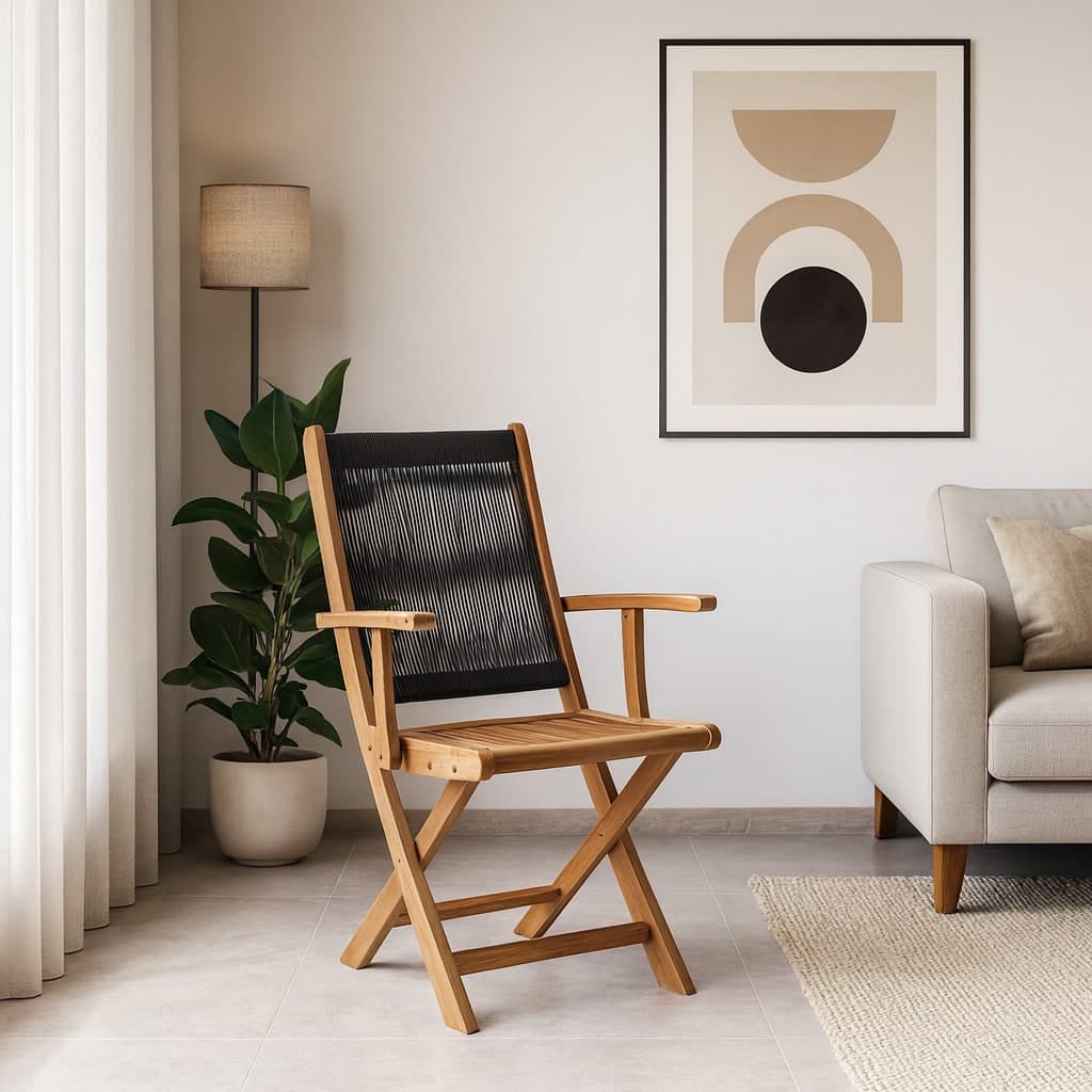 Sedia pieghevole "Danubio" struttura in legno di acacia, con intreccio in corda, ideale per interno ed esterno in Sedie per tavolo da giardino Decor Space - Altamura, commercioVirtuoso.it