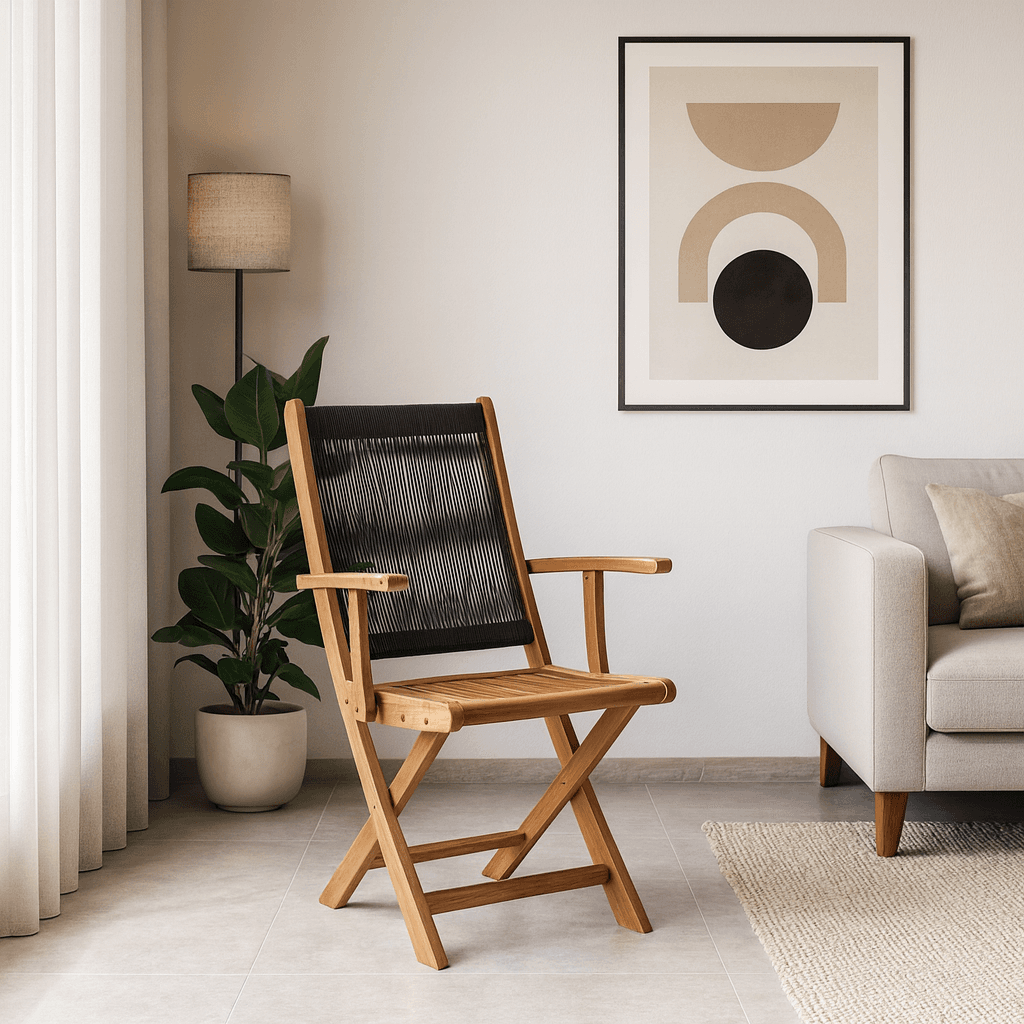 Sedia pieghevole "Danubio" struttura in legno di acacia, con intreccio in corda, ideale per interno ed esterno in Sedie per tavolo da giardino Decor Space - Altamura, commercioVirtuoso.it
