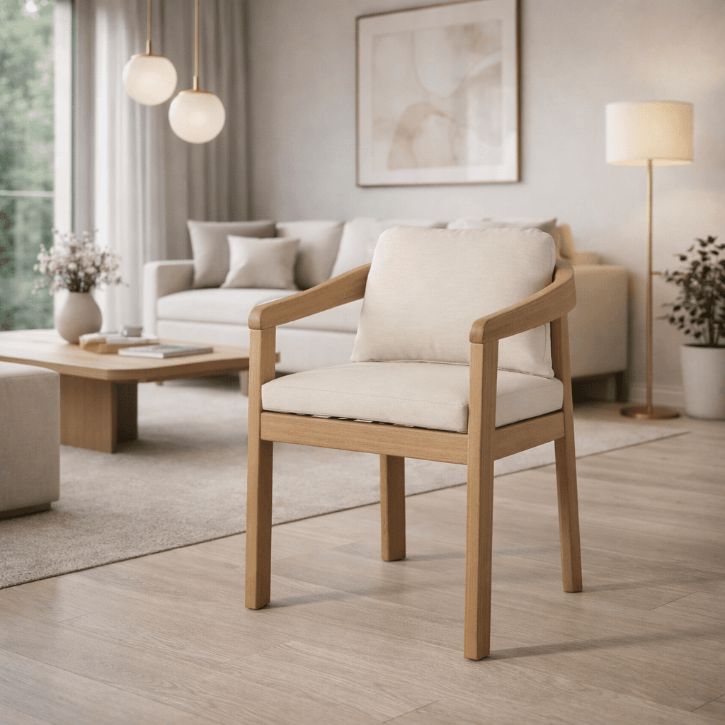 Sedia "Pablo" con braccioli, struttura in legno di acacia effetto teak, per interni ed esterni in Sedie per tavolo da giardino Decor Space - Altamura, commercioVirtuoso.it