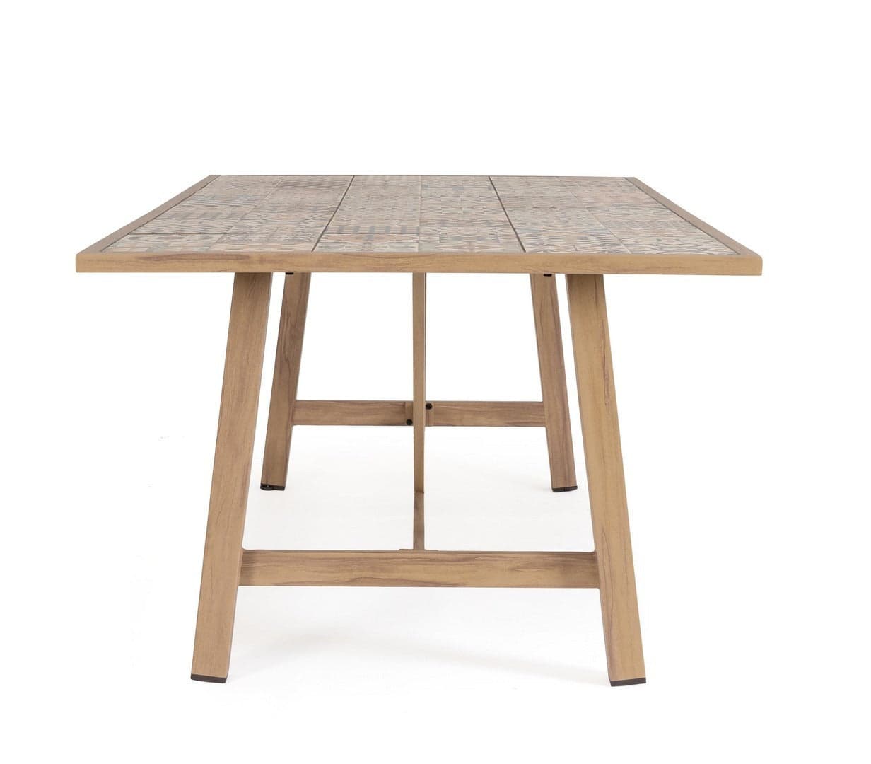 Tavolo "Kalimera" con struttura in alluminio effetto legno, piano in porcellana, per arredo interno in Tavoli da sala da pranzo Decor Space - Altamura, commercioVirtuoso.it