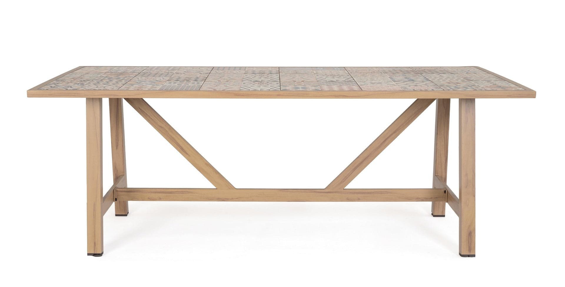 Tavolo "Kalimera" con struttura in alluminio effetto legno, piano in porcellana, per arredo interno in Tavoli da sala da pranzo Decor Space - Altamura, commercioVirtuoso.it