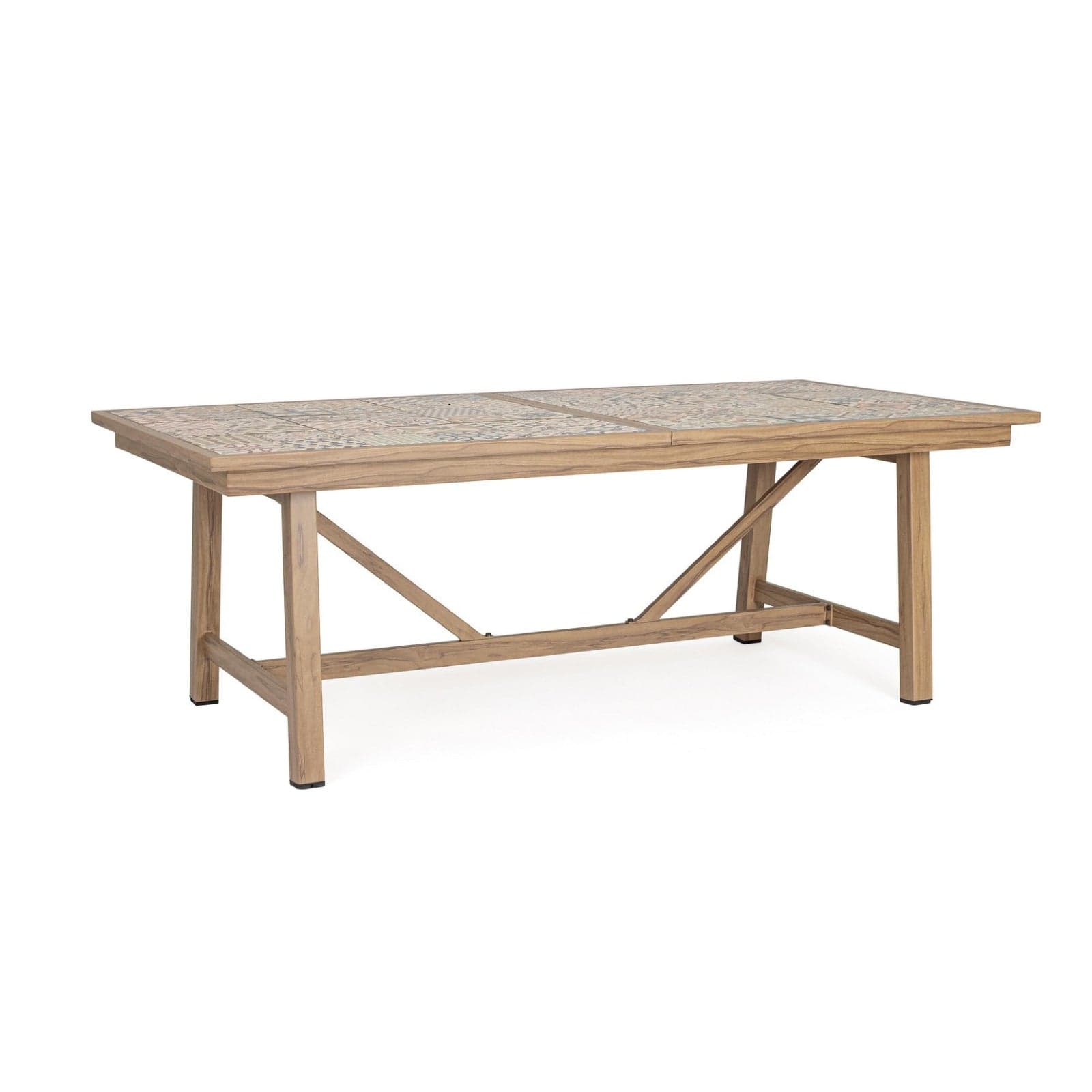 Tavolo "Kalimera" con struttura in alluminio effetto legno, piano in porcellana, per arredo interno in Tavoli da sala da pranzo Decor Space - Altamura, commercioVirtuoso.it