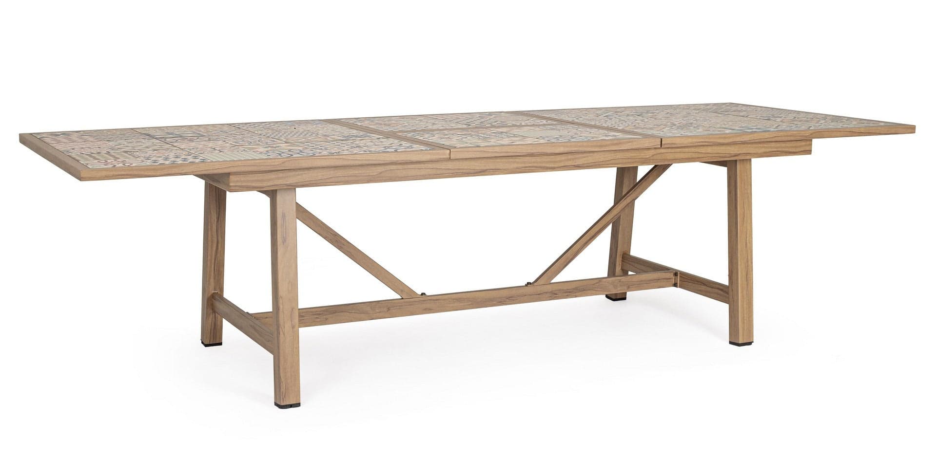 Tavolo "Kalimera" con struttura in alluminio effetto legno, piano in porcellana, per arredo interno in Tavoli da sala da pranzo Decor Space - Altamura, commercioVirtuoso.it