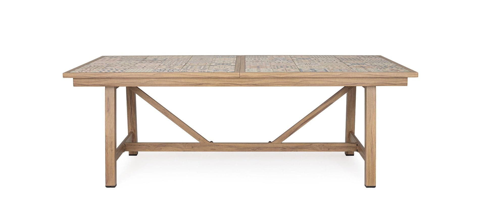 Tavolo "Kalimera" con struttura in alluminio effetto legno, piano in porcellana, per arredo interno in Tavoli da sala da pranzo Decor Space - Altamura, commercioVirtuoso.it