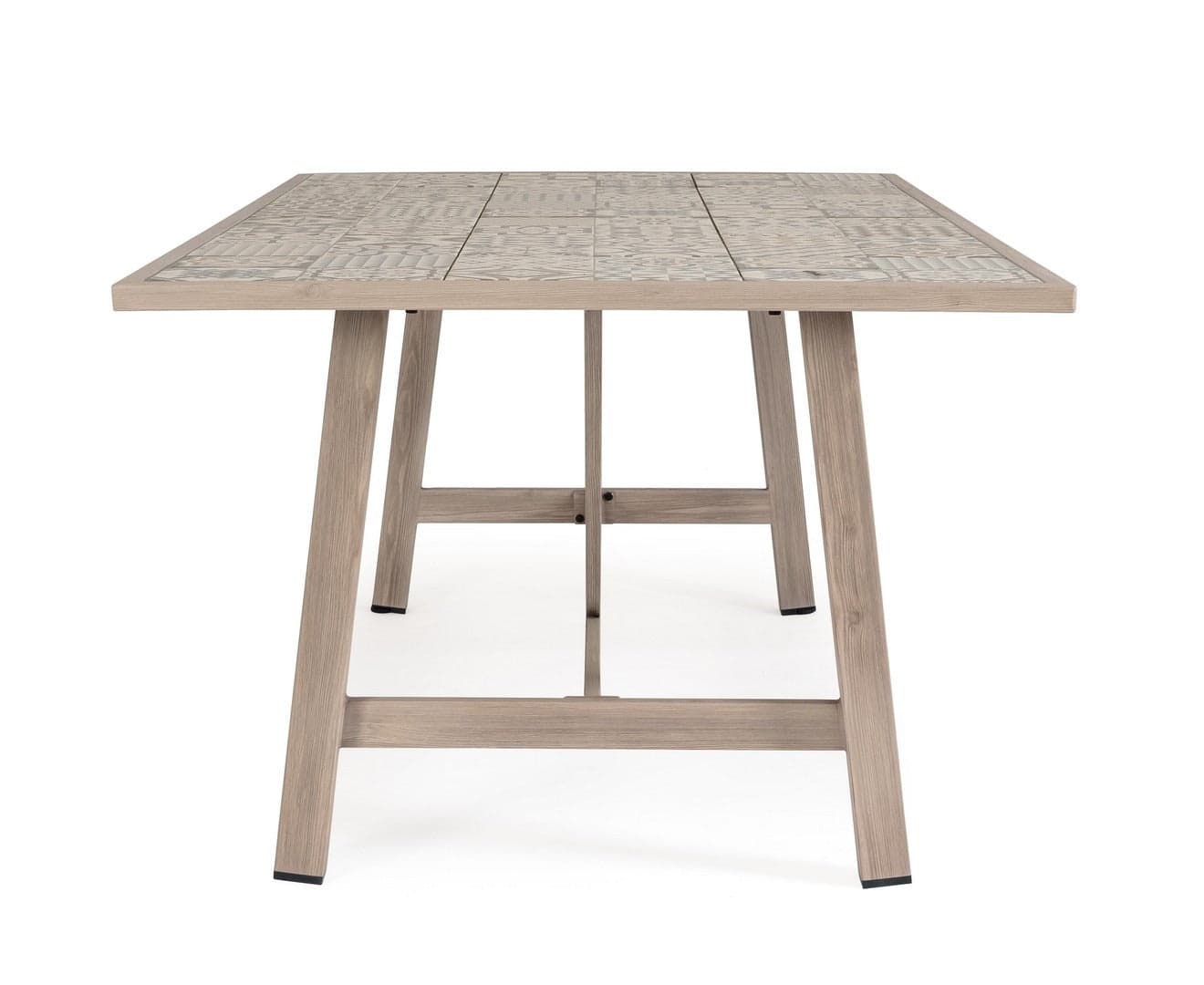 Tavolo "Kalimera" con struttura in alluminio effetto legno, piano in porcellana, per arredo interno in Tavoli da sala da pranzo Decor Space - Altamura, commercioVirtuoso.it