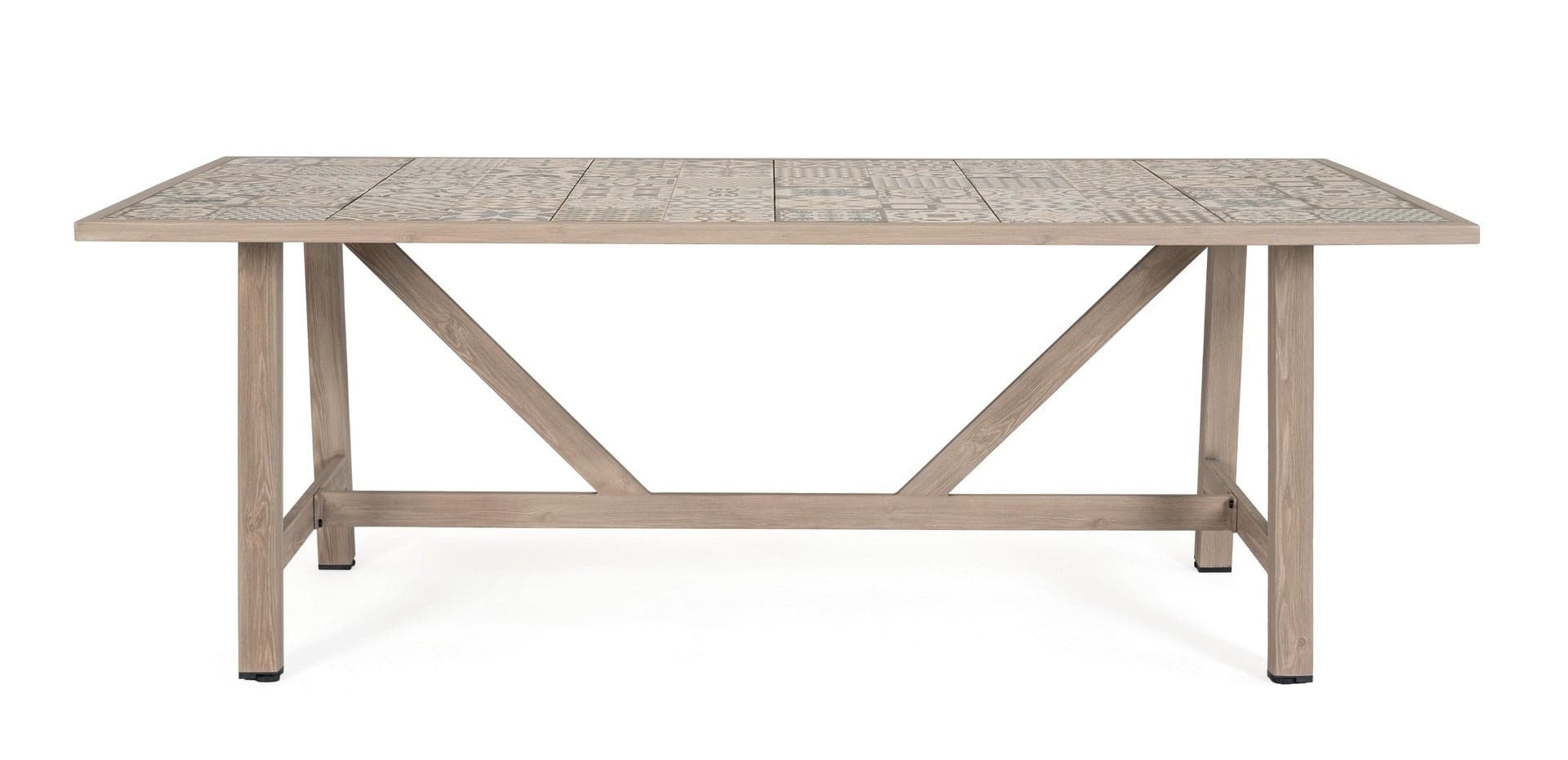 Tavolo "Kalimera" con struttura in alluminio effetto legno, piano in porcellana, per arredo interno in Tavoli da sala da pranzo Decor Space - Altamura, commercioVirtuoso.it