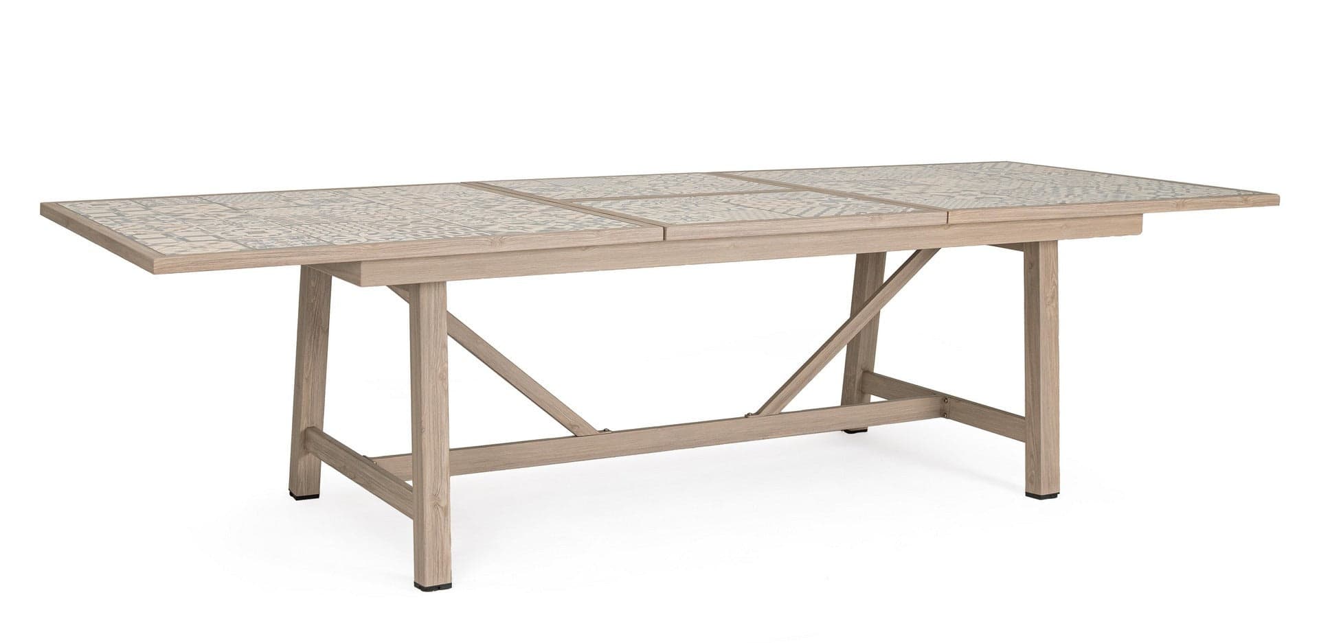 Tavolo "Kalimera" con struttura in alluminio effetto legno, piano in porcellana, per arredo interno in Tavoli da sala da pranzo Decor Space - Altamura, commercioVirtuoso.it