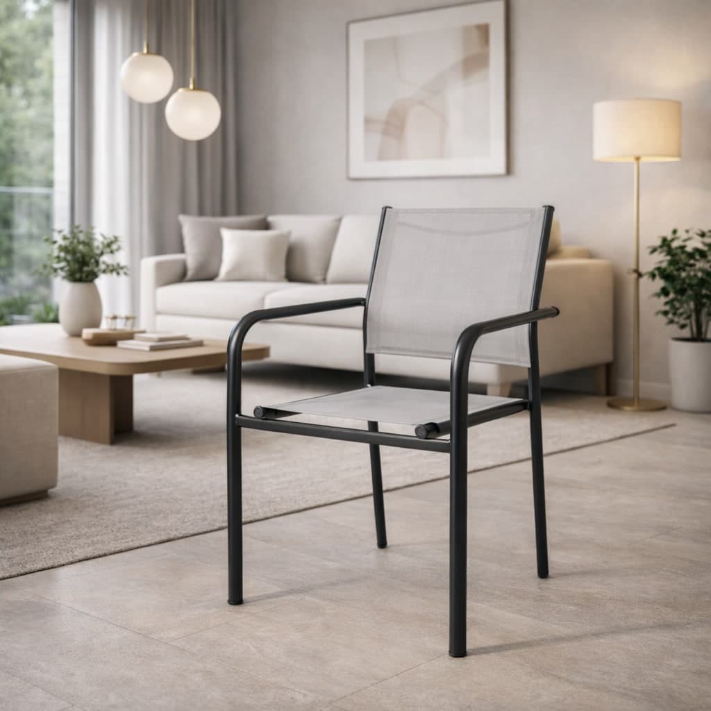 Sedia "Missouri" struttura in acciaio, con seduta e schienale in textilene, per interni ed esterni in Sedie per tavolo da giardino Decor Space - Altamura, commercioVirtuoso.it