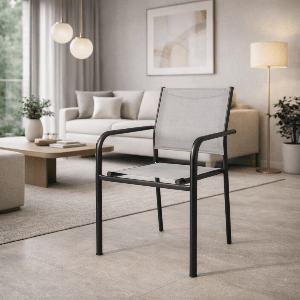 Sedia "Missouri" struttura in acciaio, con seduta e schienale in textilene, per interni ed esterni in Sedie per tavolo da giardino Decor Space - Altamura, commercioVirtuoso.it