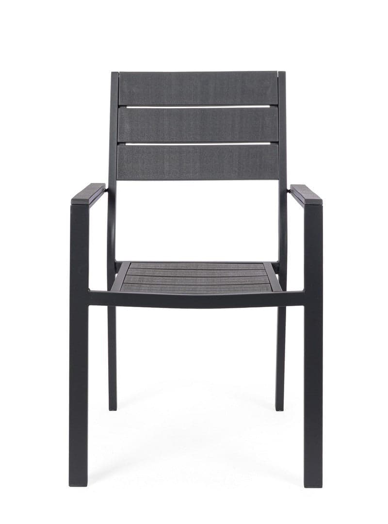 Sedia "Sarita" struttura in acciaio effetto legno venato, con braccioli, per interni ed esterni in Sedie per tavolo da giardino Decor Space - Altamura, commercioVirtuoso.it