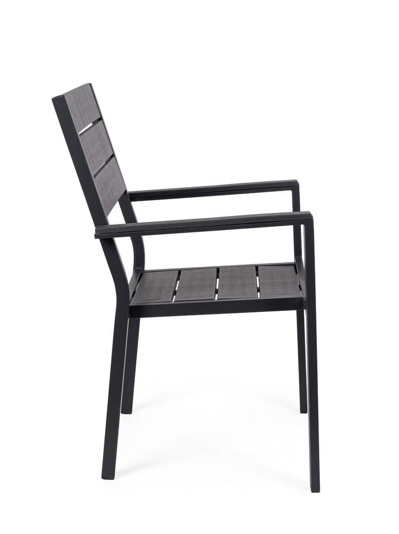Sedia "Sarita" struttura in acciaio effetto legno venato, con braccioli, per interni ed esterni in Sedie per tavolo da giardino Decor Space - Altamura, commercioVirtuoso.it