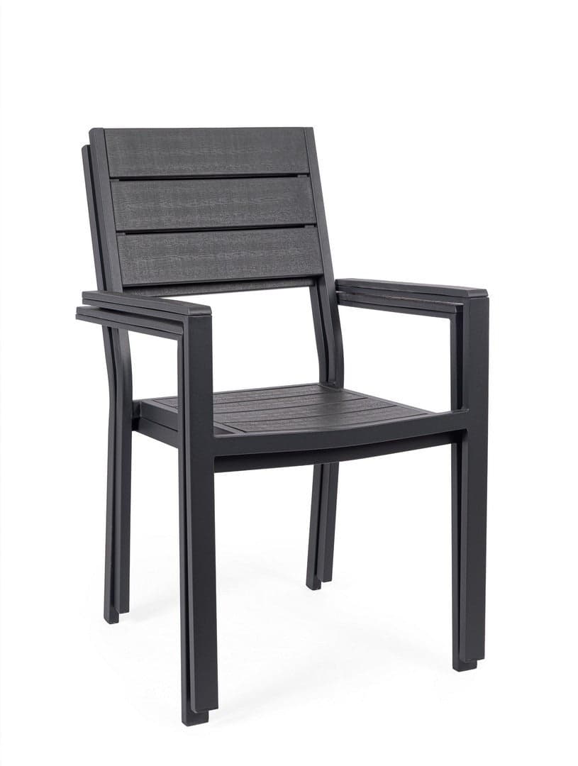 Sedia "Sarita" struttura in acciaio effetto legno venato, con braccioli, per interni ed esterni in Sedie per tavolo da giardino Decor Space - Altamura, commercioVirtuoso.it