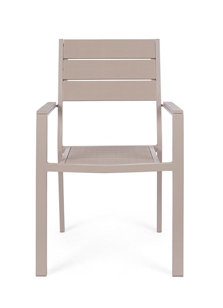 Sedia "Sarita" struttura in acciaio effetto legno venato, con braccioli, per interni ed esterni in Sedie per tavolo da giardino Decor Space - Altamura, commercioVirtuoso.it