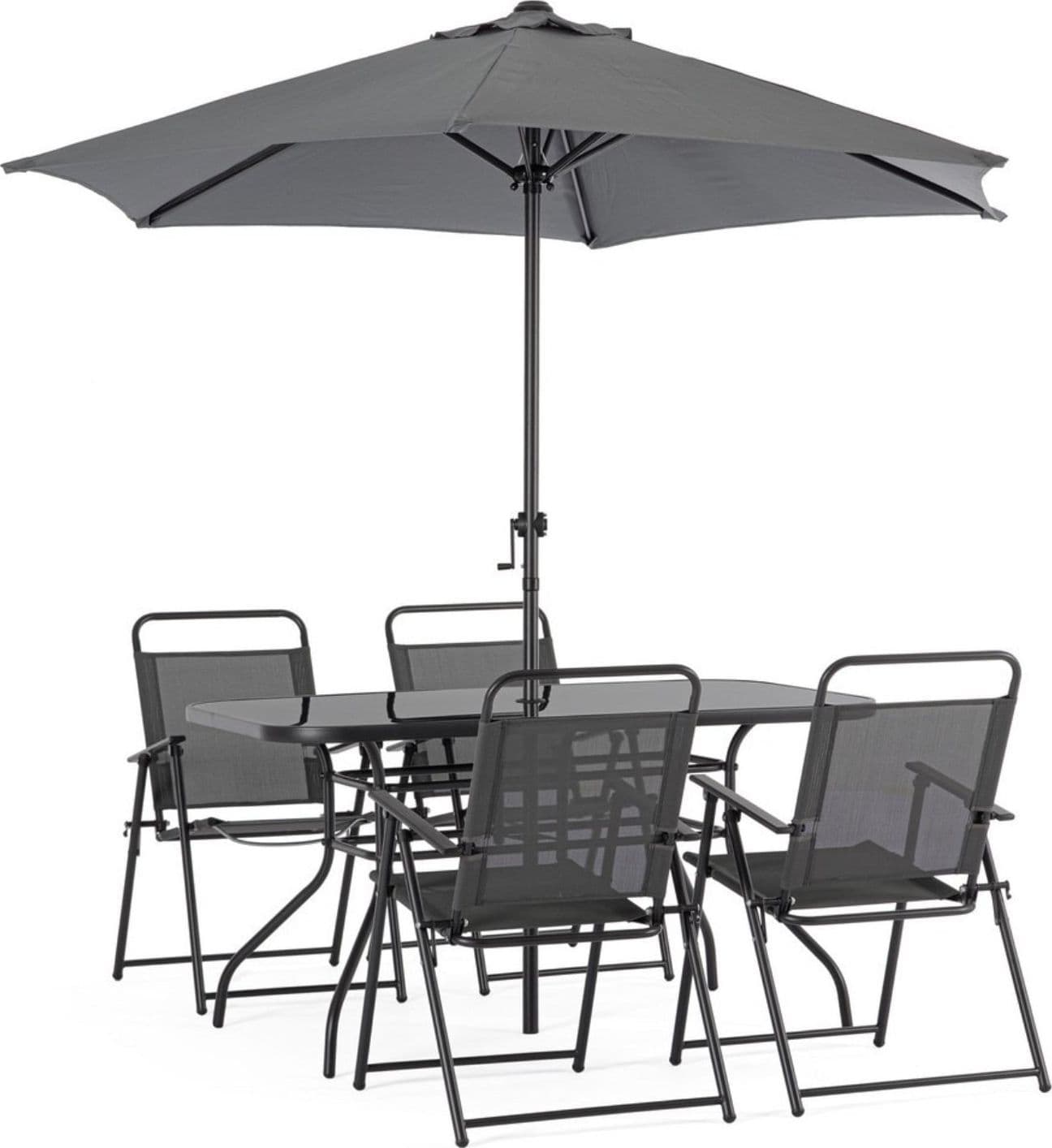 Set tavolo "Pompei" con sedie e ombrellone, in alluminio verniciato antracite, per esterno - 26