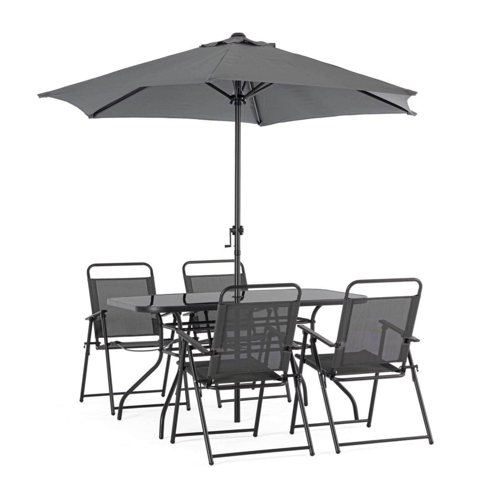 Set tavolo "Pompei" con sedie e ombrellone, in alluminio verniciato antracite, per esterno - 21