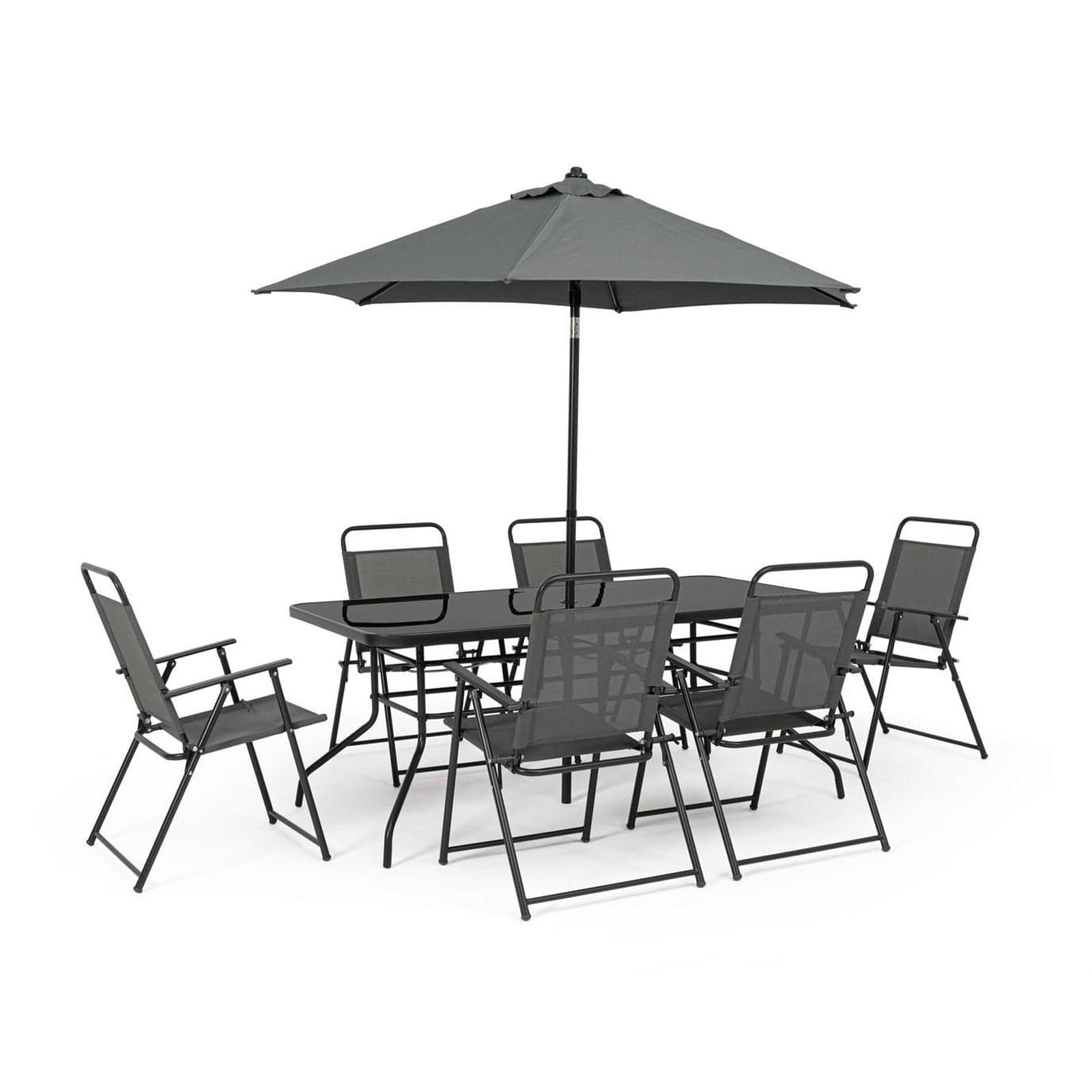 Set tavolo "Pompei" con sedie e ombrellone, in alluminio verniciato antracite, per esterno - 22