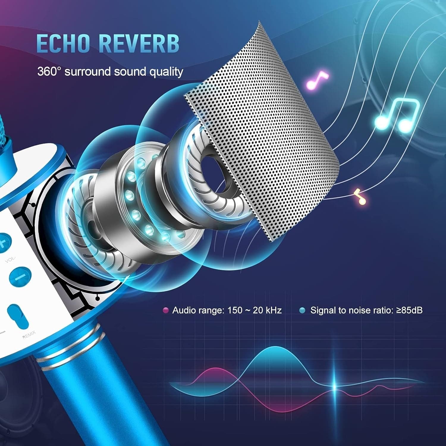 Microfono Bluetooth Karaoke per Bambini lega alluminio colore BLU  tecnologia - 7