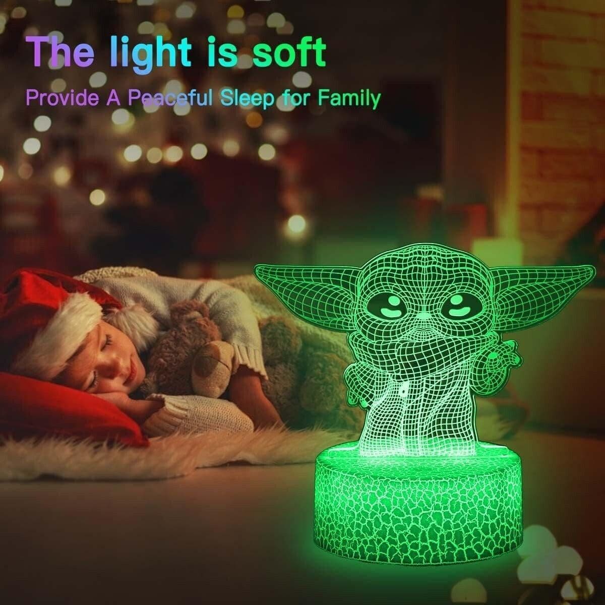 Luce notturna 3D Yoda Star Wars per bambini 3 modelli e telecomando a 16 colori - 3