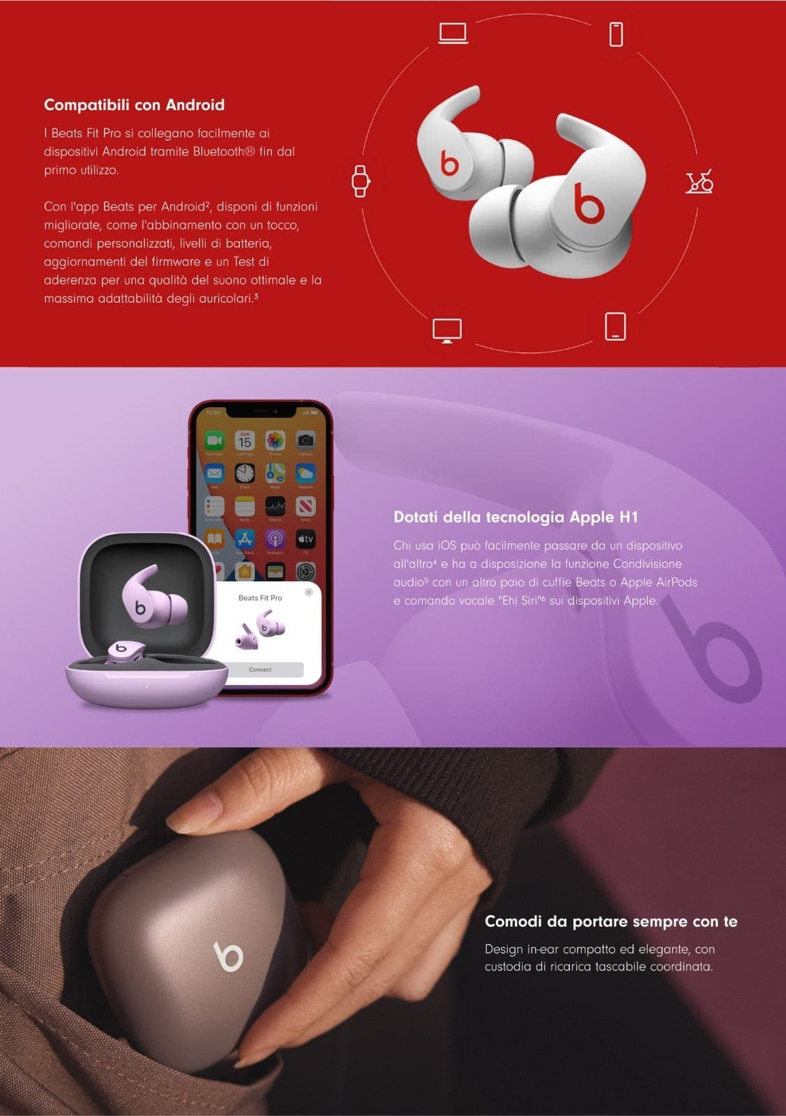 Beats Fit Pro Auricolari true wireless ANC rating di grado IPX4 per Apple androi - 5