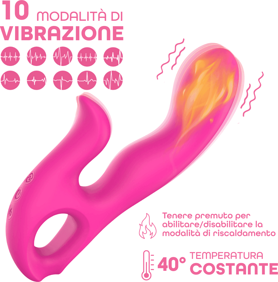 Vibratore Rabbit Riscaldante Doppia Stimolazione Clitoride e Punto G 10 Modalità - 11