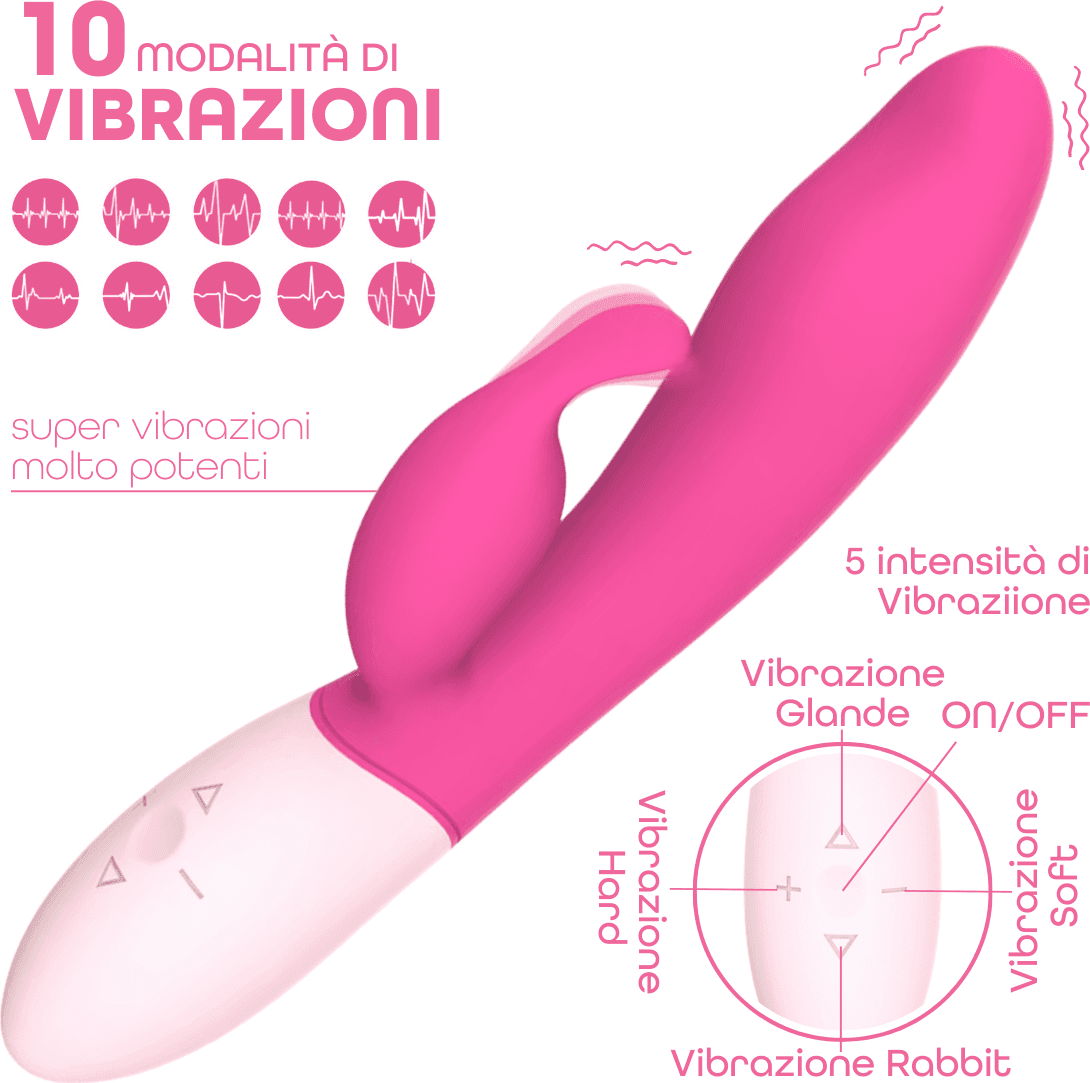 Vibratore Rabbit Doppia Stimolazione Punto G e Clitoride 10 Modalità Vibrazione - 11
