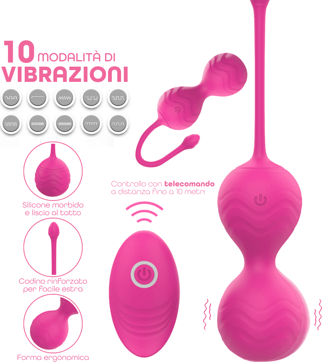 Palline Vaginali Vibranti Set in Silicone Medicale con Telecomando Kegel Pelvico - 11