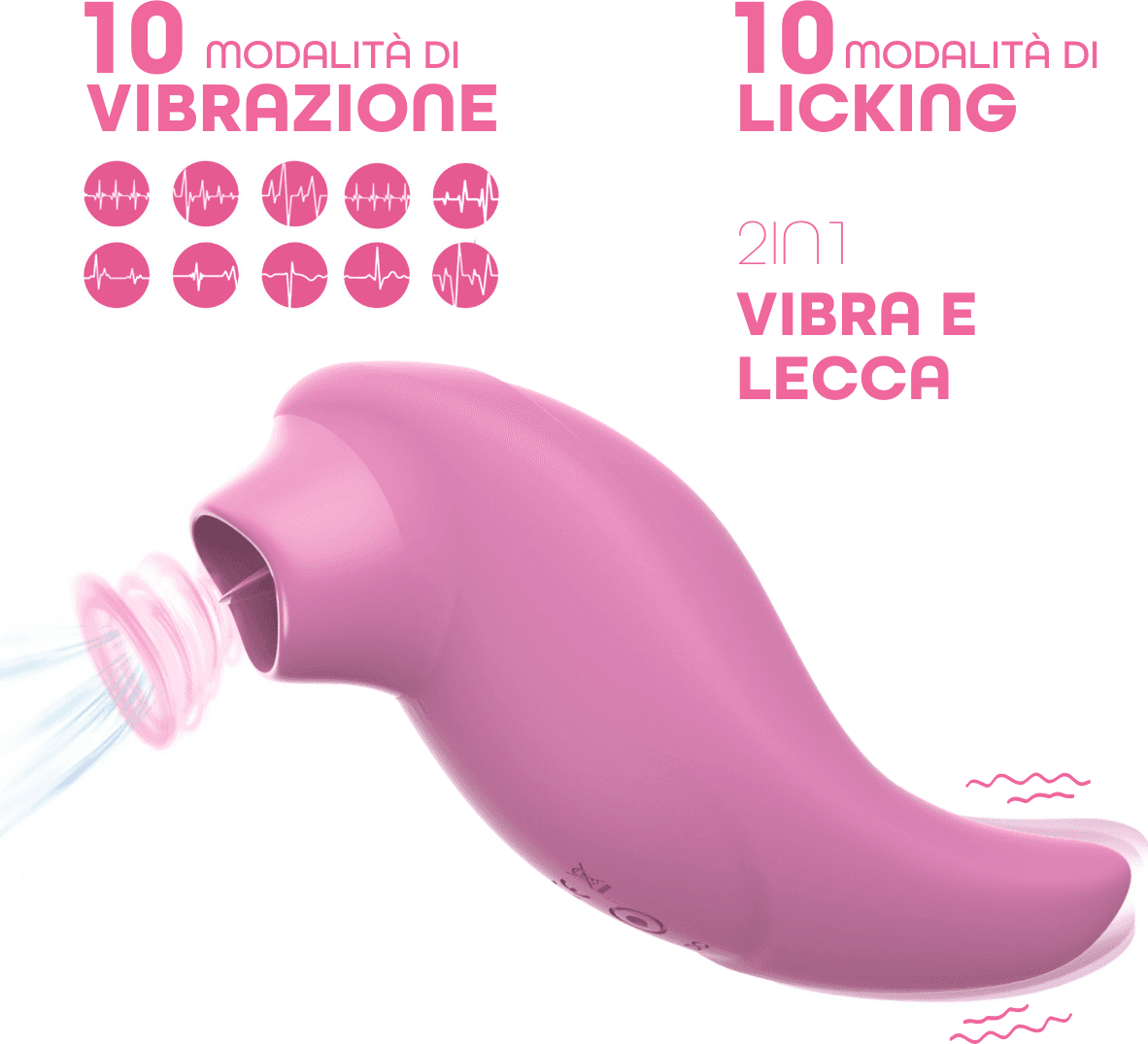 Stimolatore Clitoride 2in1 Vibra e Lecca Vibratore Multifunzione Licking Silicone - 11