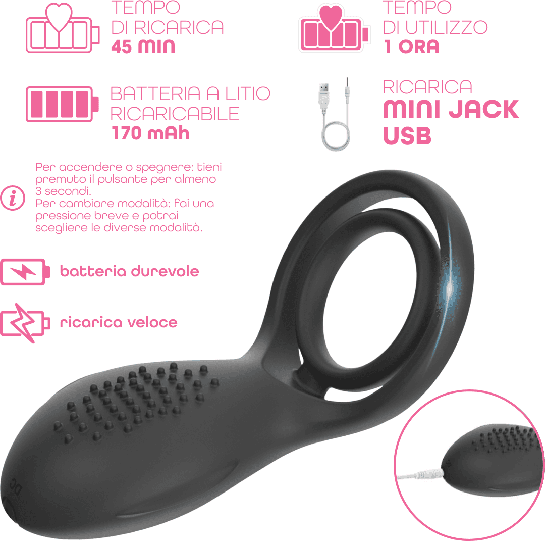 Anello Vibrante per Pene in Silicone con 10 Modalità Ricaricabile Silenzioso - 13