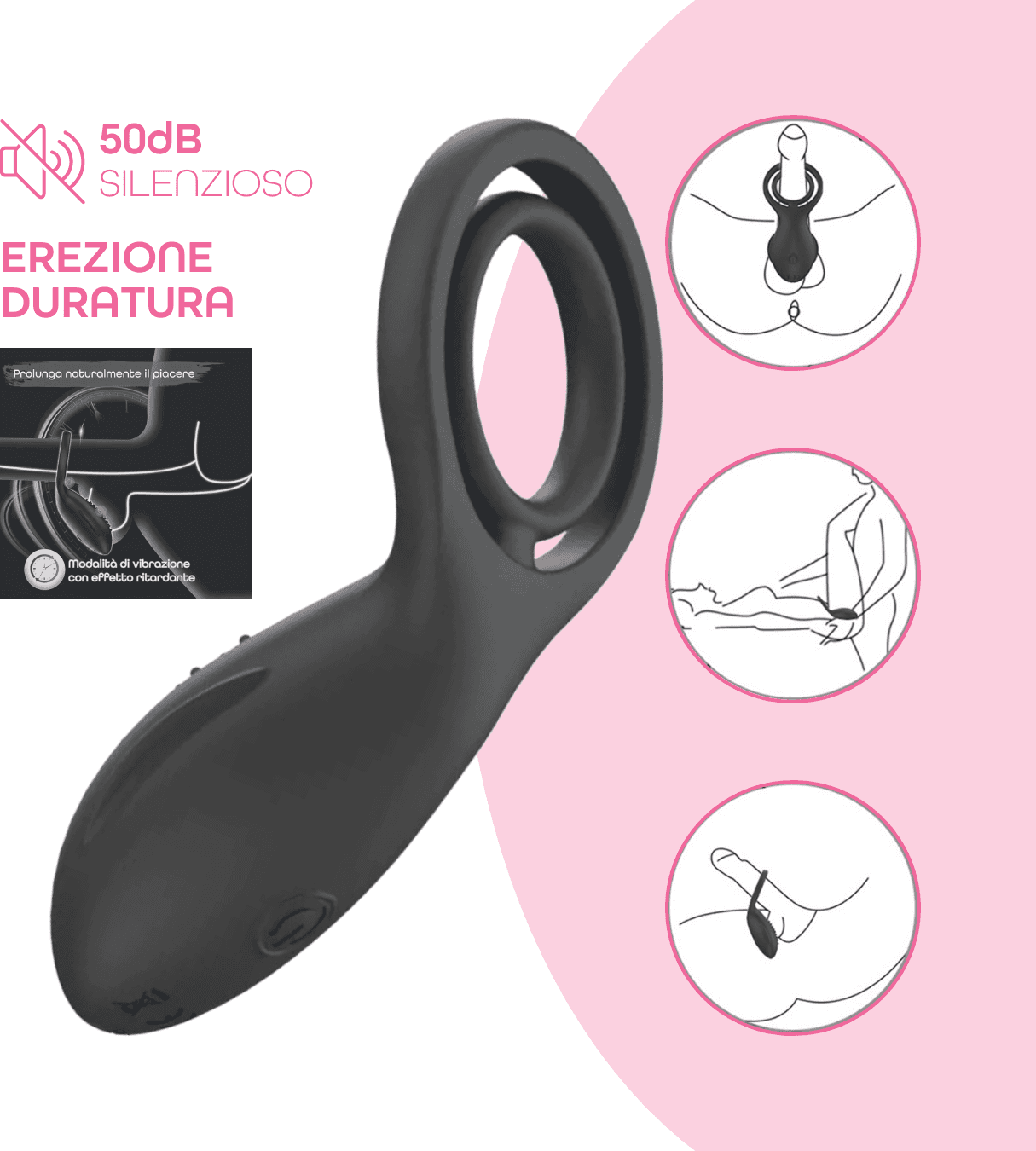 Anello Vibrante per Pene in Silicone con 10 Modalità Ricaricabile Silenzioso - 16