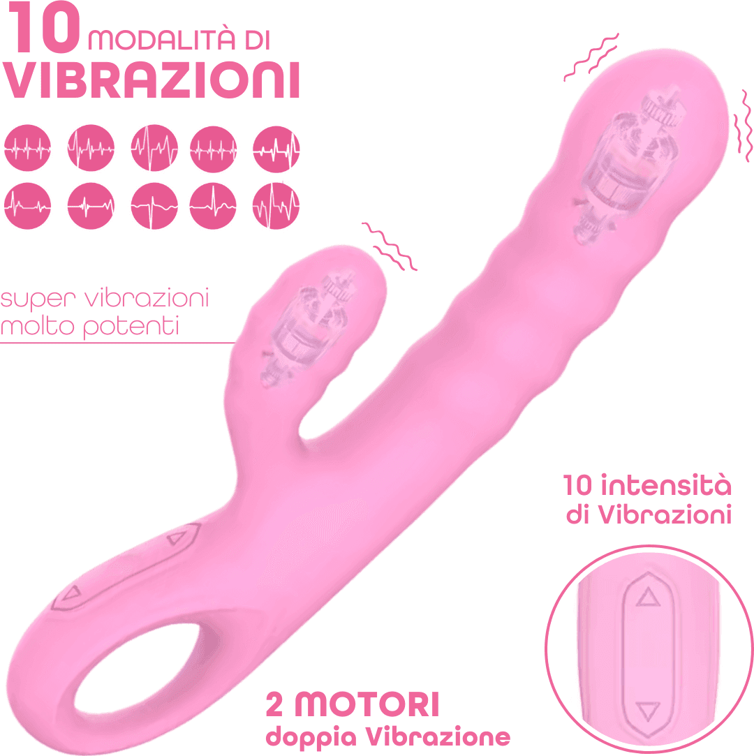 Vibratore Rabbit Doppia Stimolazione Punto G Clitoride in Silicone Ricaricabile - 11