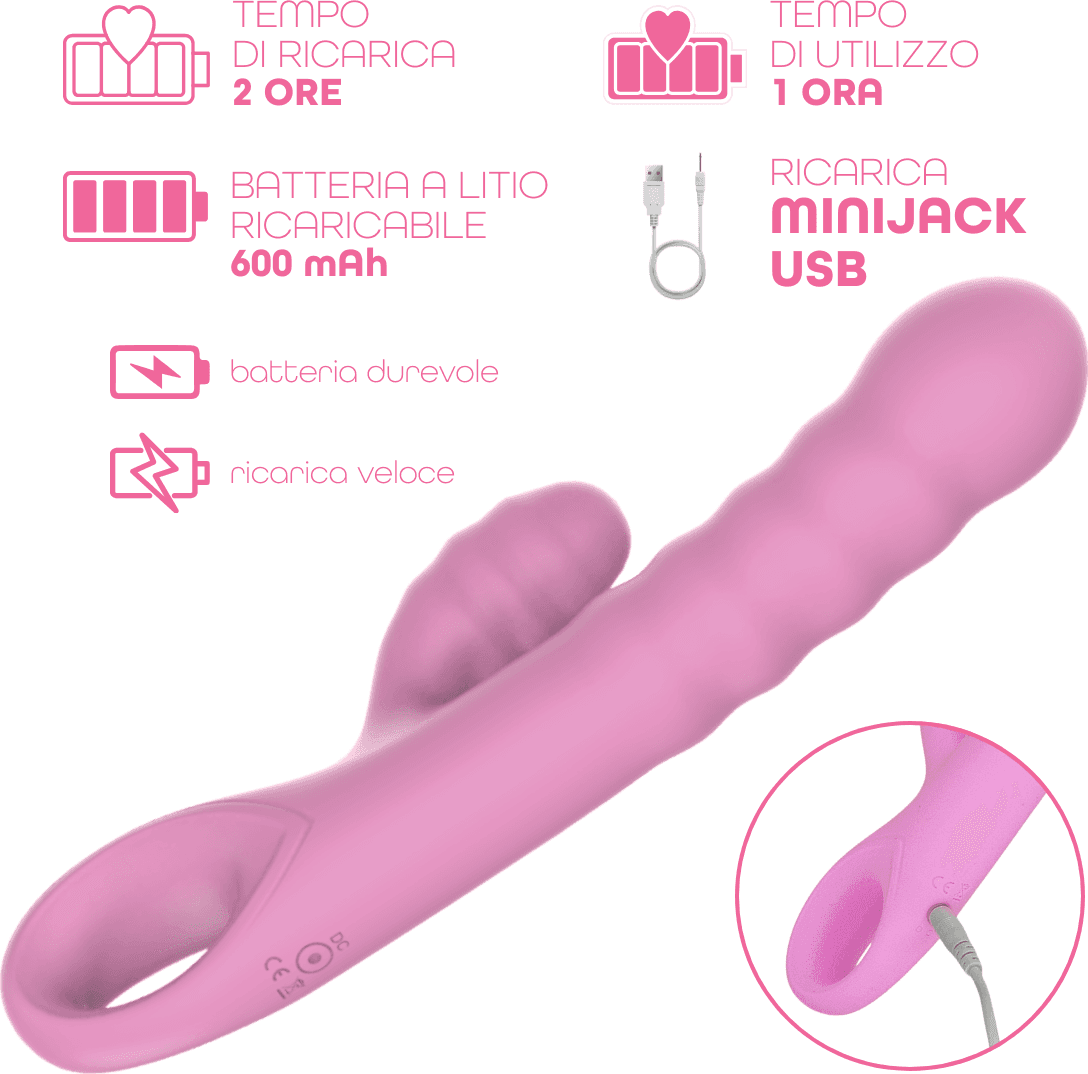 Vibratore Rabbit Doppia Stimolazione Punto G Clitoride in Silicone Ricaricabile - 13
