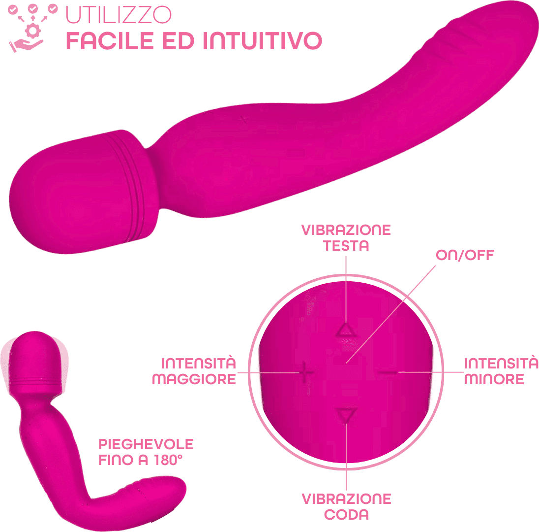 Wand Massager Vibratore Potente Dildo Massaggiatore in Silicone doppia Vibrazione - 11