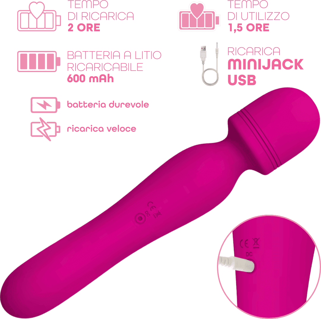 Wand Massager Vibratore Potente Dildo Massaggiatore in Silicone doppia Vibrazione - 12