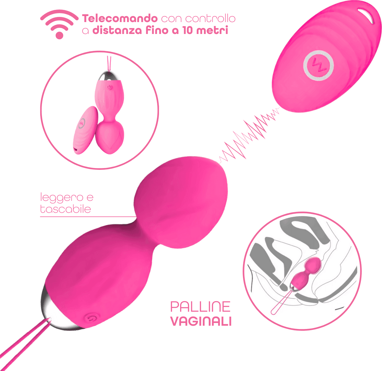 Ovetto Vibrante Doppia Sfera Telecomandato con 10 Modalità Vibratore in Silicone - 13