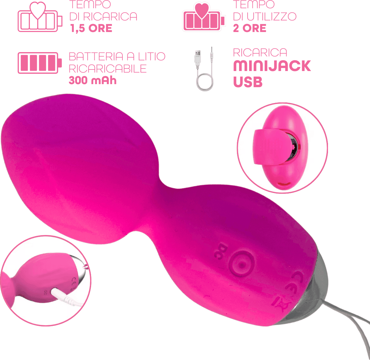 Ovetto Vibrante Doppia Sfera Telecomandato con 10 Modalità Vibratore in Silicone - 14