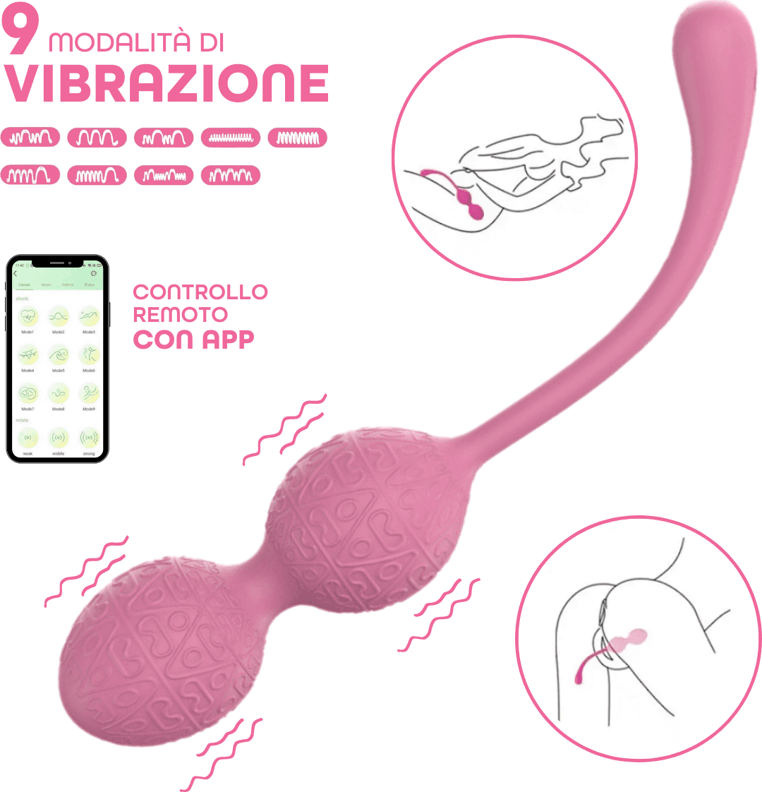 Ovetto Vibrante Stimolatore Palline Vaginali Vibranti Controllo App in Silicone - 11