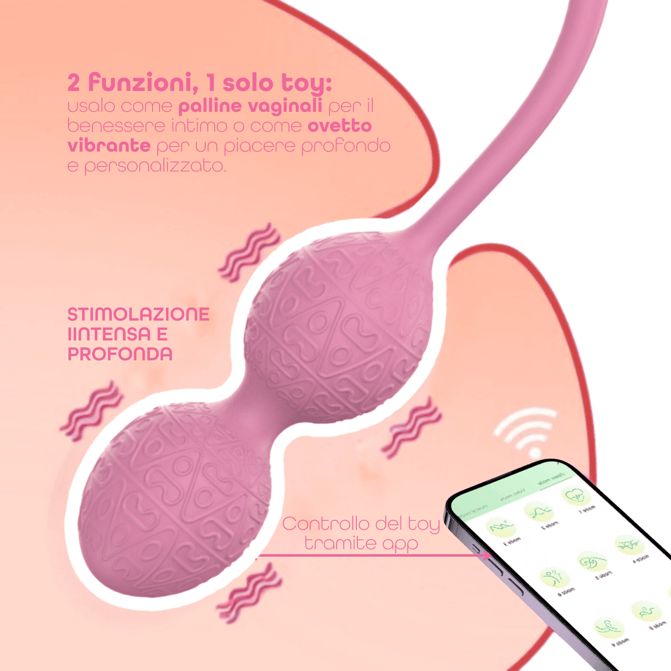 Ovetto Vibrante Stimolatore Palline Vaginali Vibranti Controllo App in Silicone - 12