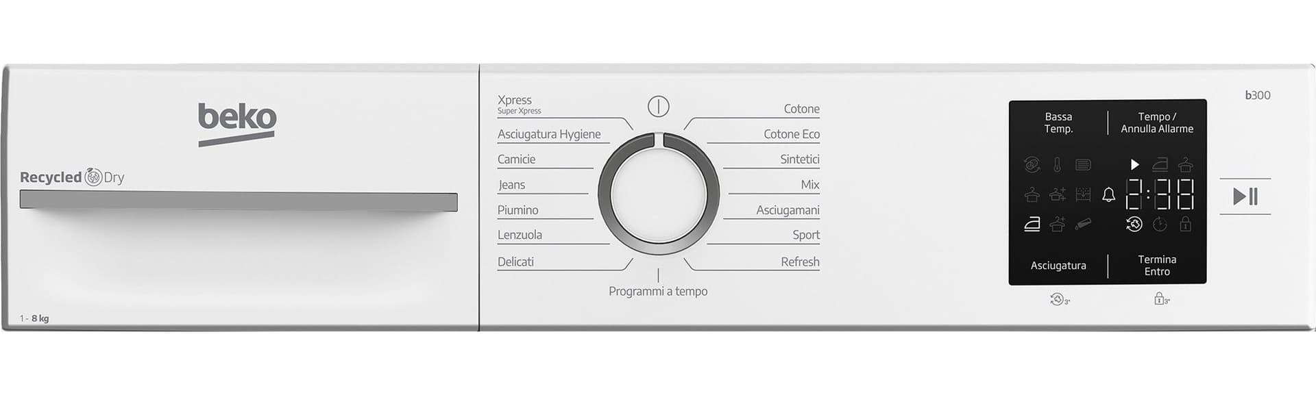 Beko BMTR38W Asciugatrice Slim 8kg, Classe D, Linea Estetica NX, motore asincrono, Display digitale, colore Bianco, oblò Bianco - 5