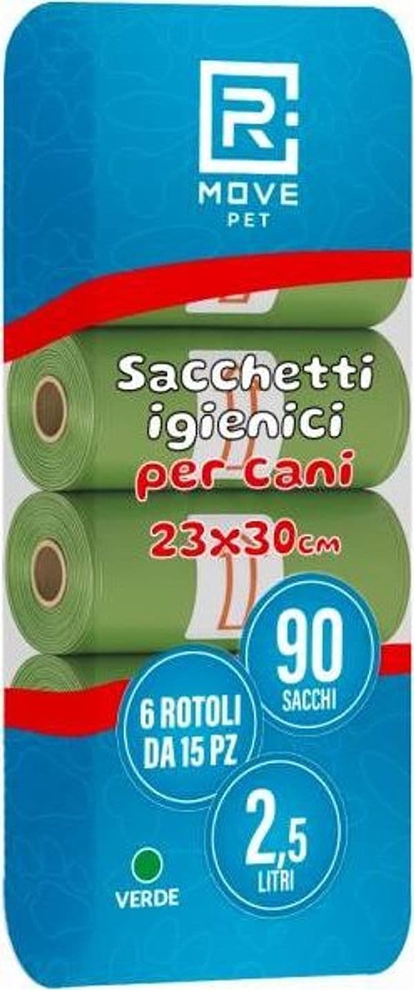 RMove Sacchi Rifiuti Animali 6 Rotoli da 15 Sacchi Verde