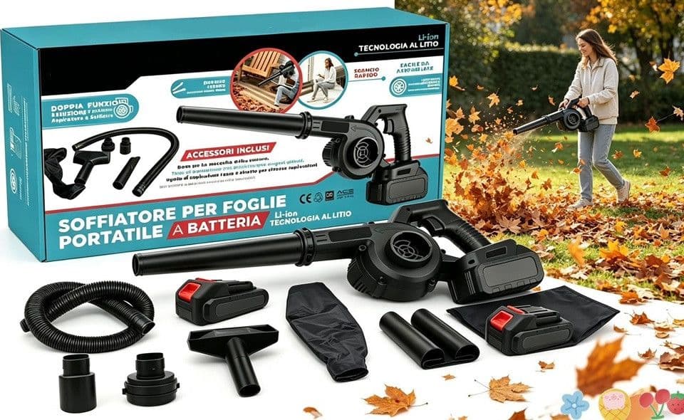 MINI SOFFIATORE A BATTERIA 48V 7IN1 PER FOGLIE POLVERE DETRITI 2 BATTERIE CON ACCESSORI - 4