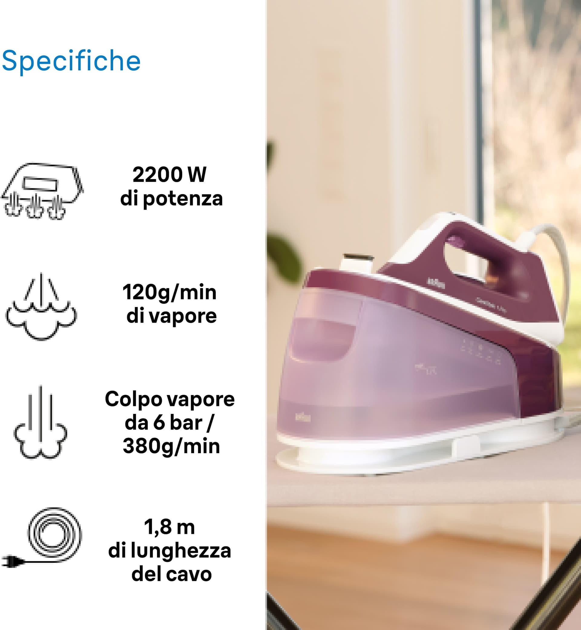 Braun Ferro Da Stiro Con Caldaia Carica Continua 1.7 Lt 2400w Viola - 6