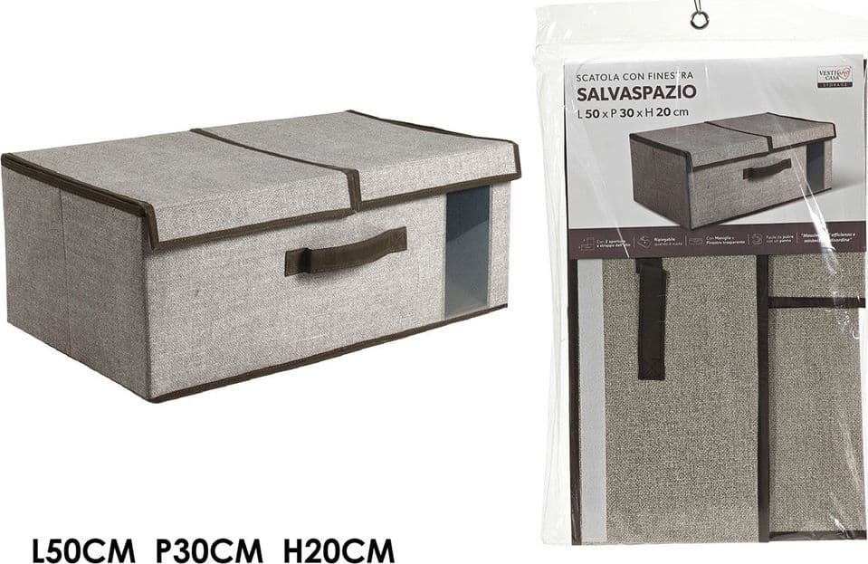 CONTENITORE SALVASPAZIO IN TNT RIPIEGABILE CON 2 APERTURE MANIGLIA FINESTRA 50X30X20CM - 2