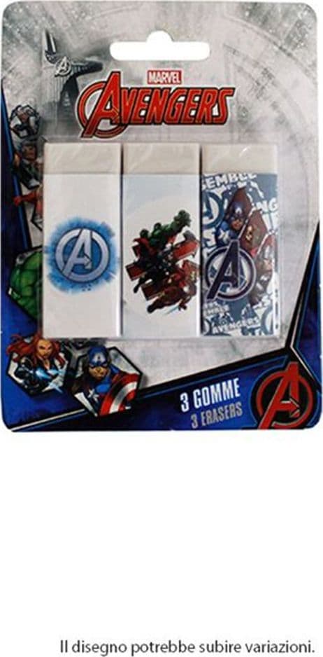 SET 3PZ GOMME PER CANCELLARE AVENGERS CANCELLERIA PER SCUOLA REGALO FESTA BAMBINI 961037 - 2