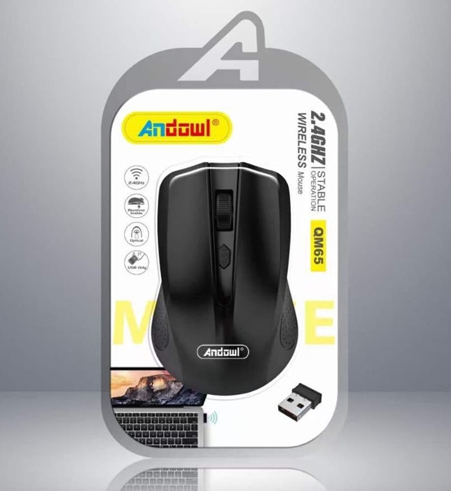 MOUSE WIRELESS 2.4 GHZ DONGLE USB SENSORE OTTICO 4 PULSANTI DESIGN ERGONOMICO QM65 - 2